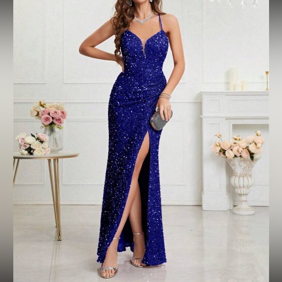 Luxe slit thigh party formal evening dress - Picture 2 of 7